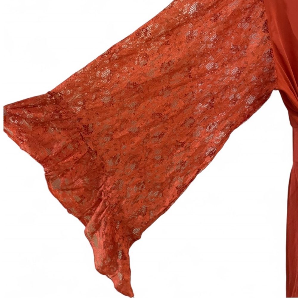 Vintage 70s Lace Sleeve Mini Dress in Dark Orange - Picture 2 of 9